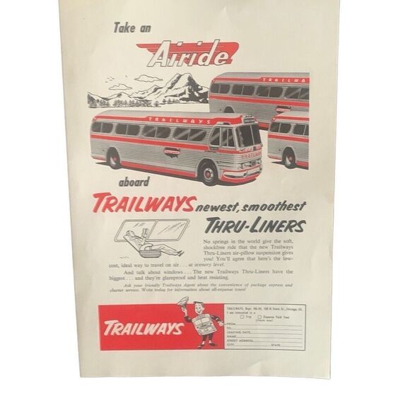Vintage 1954 Trailways Take An Airide Ad Advertisement - Picture 1 of 4